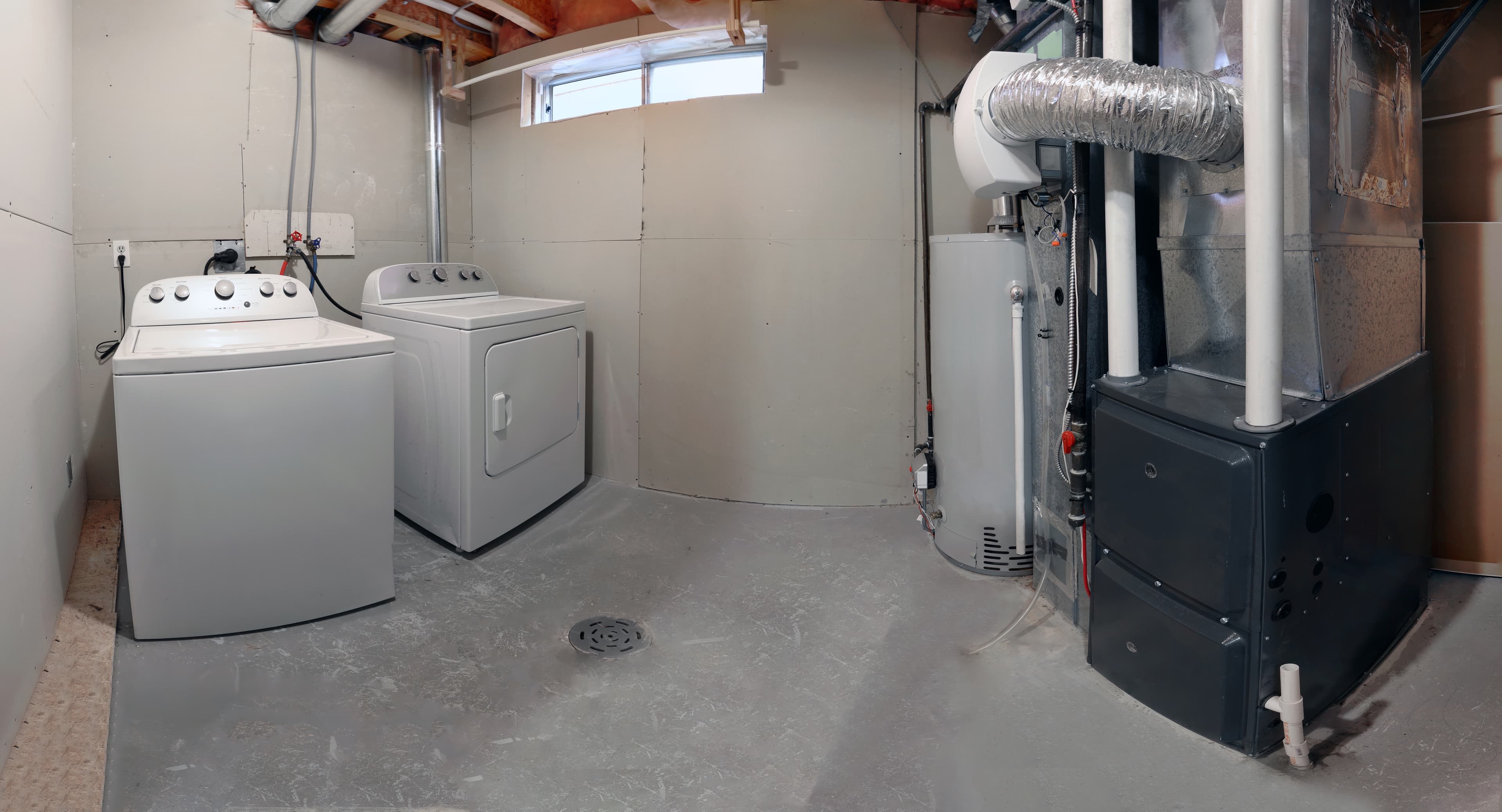 Mechanical room laid out clean. Heater, filtration, manifold · serviceable.